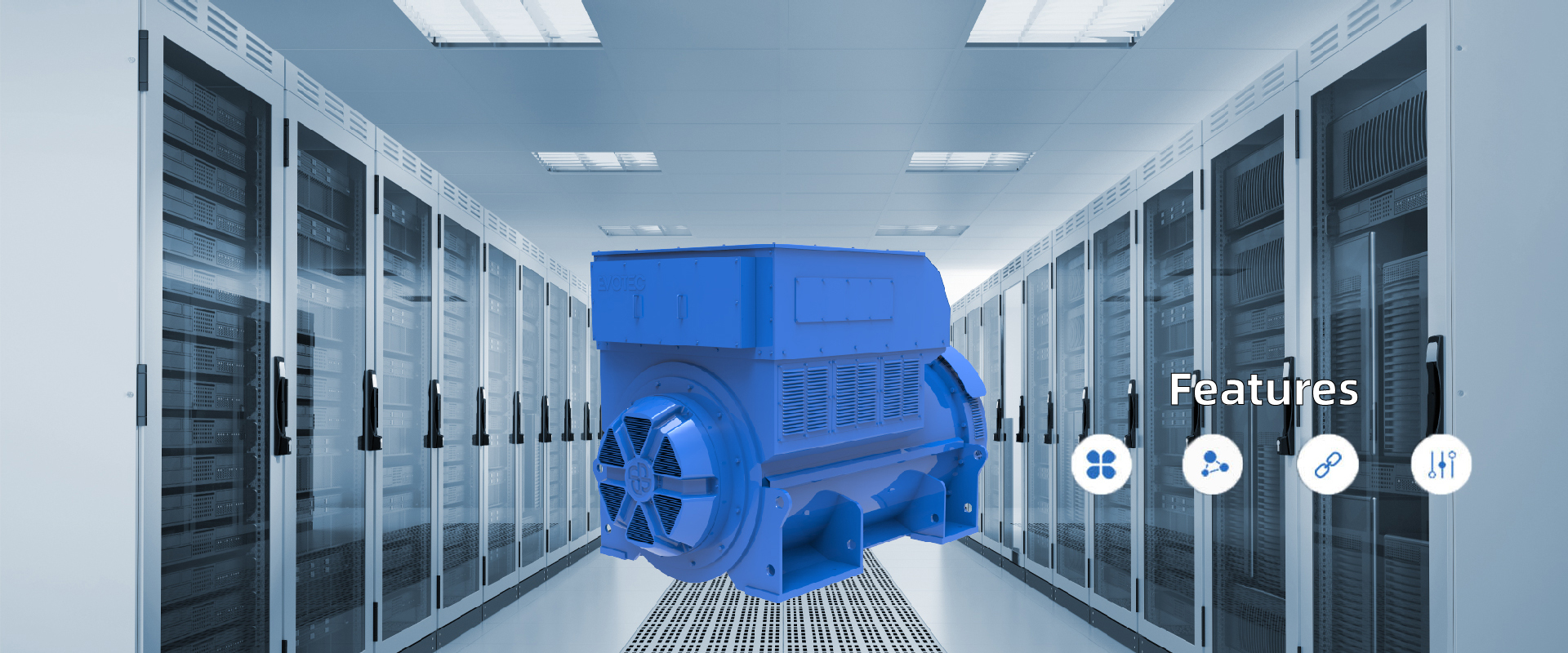 Speziell für<br>Hochspannungs-Stromgeneratoren<br>für Rechenzentren